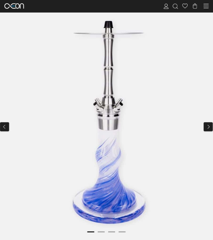 Elegante Shisha mit blauer Glasbasis und Edelstahl-Topf.