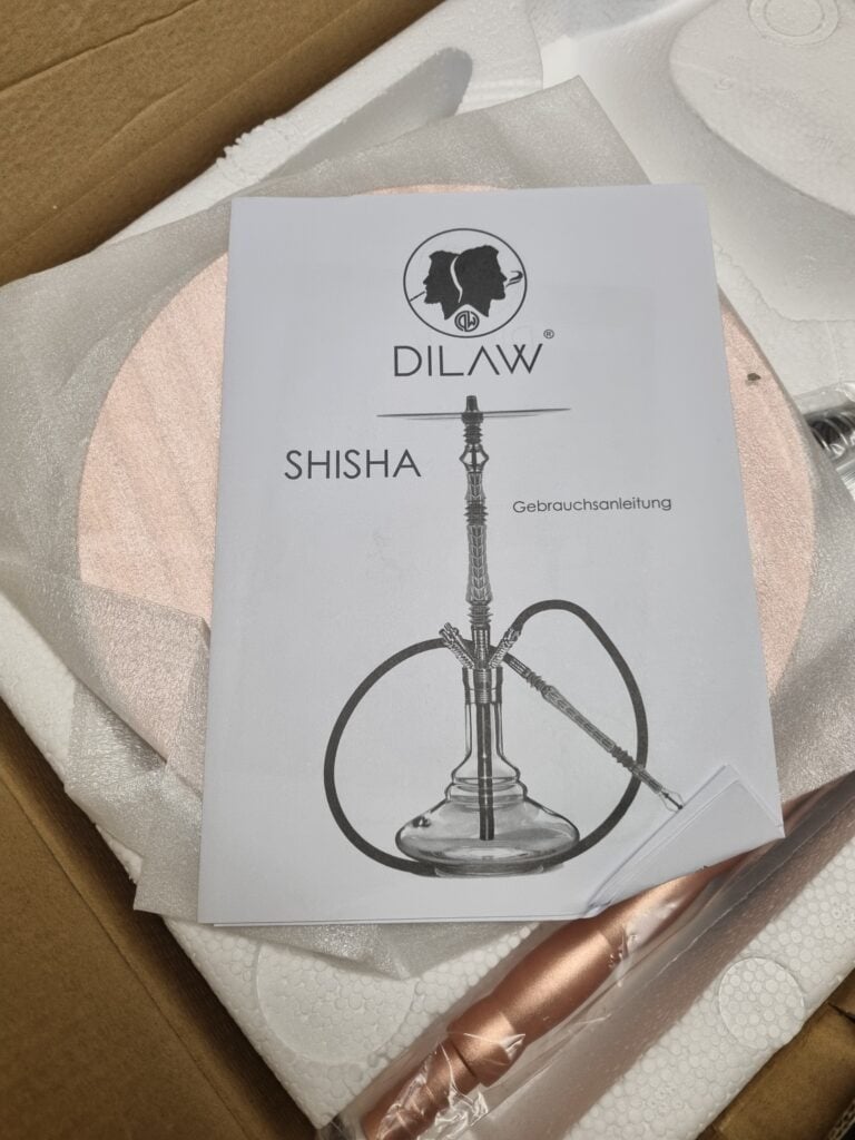 Anleitung für DILAW Shisha, original Verpackung, Gebrauchsanweisung.