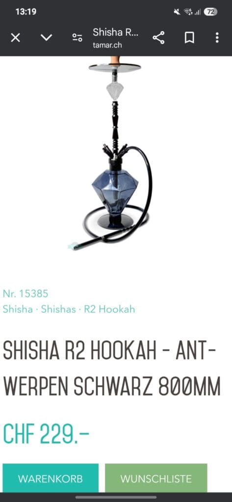 Schwarze R2 Hookah mit Glasbowl, 800mm hoch, ideal für Shisha-Liebhaber.