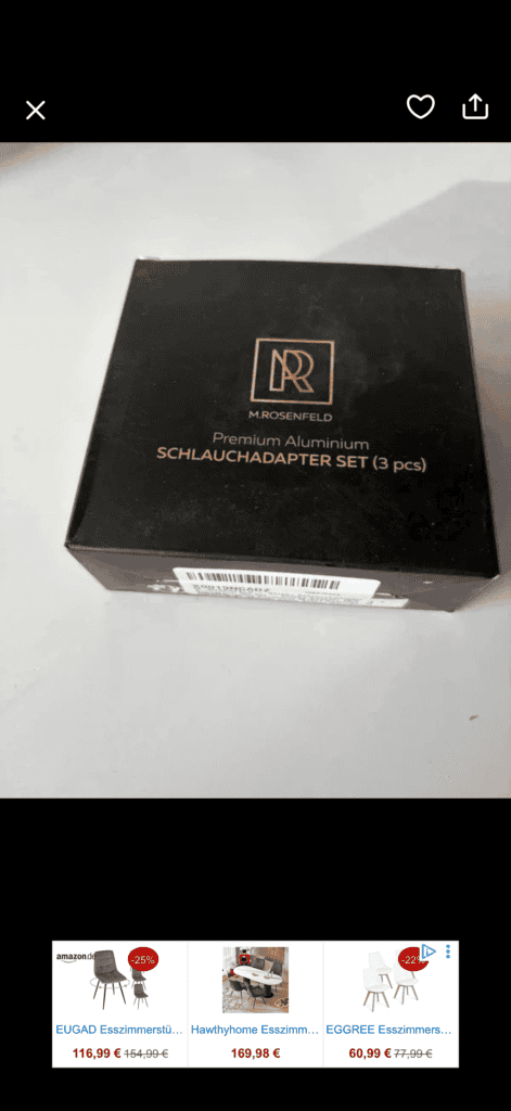 Schlauchadapter-Set aus Aluminium für Shisha, 3 Stück, original verpackt.