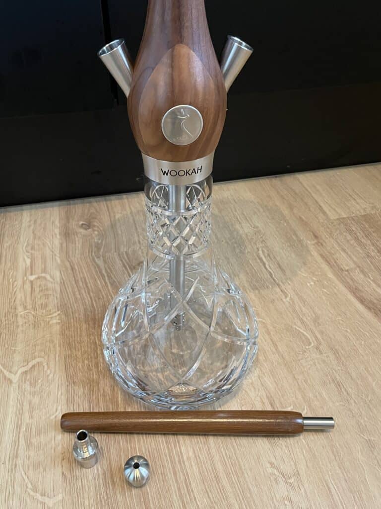 Wookah Shisha mit Holz und Glasbowl, Zubehör inklusive.