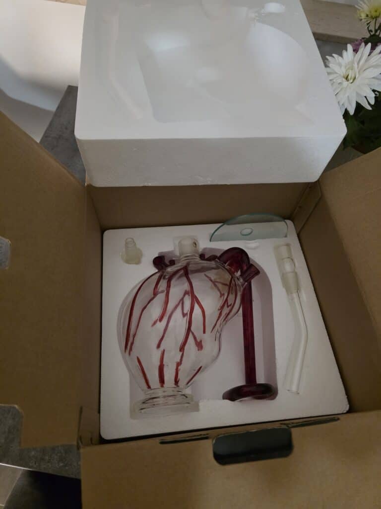 Neue Glasbowl für Shisha mit Zubehör im Versandkarton.