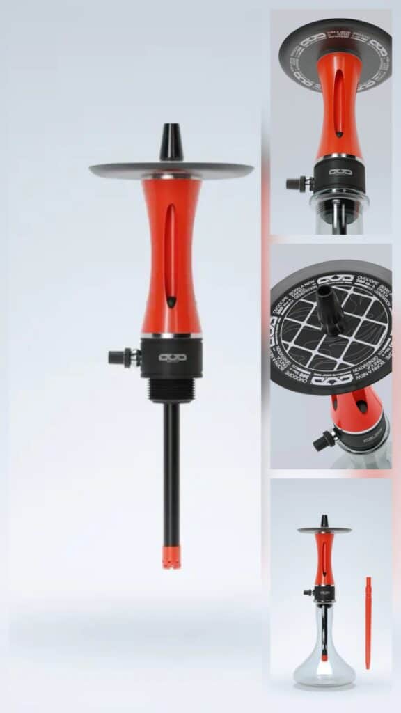 Shisha-Kopf mit Glasbowl, Schlauch und Zubehör, rot-schwarz.