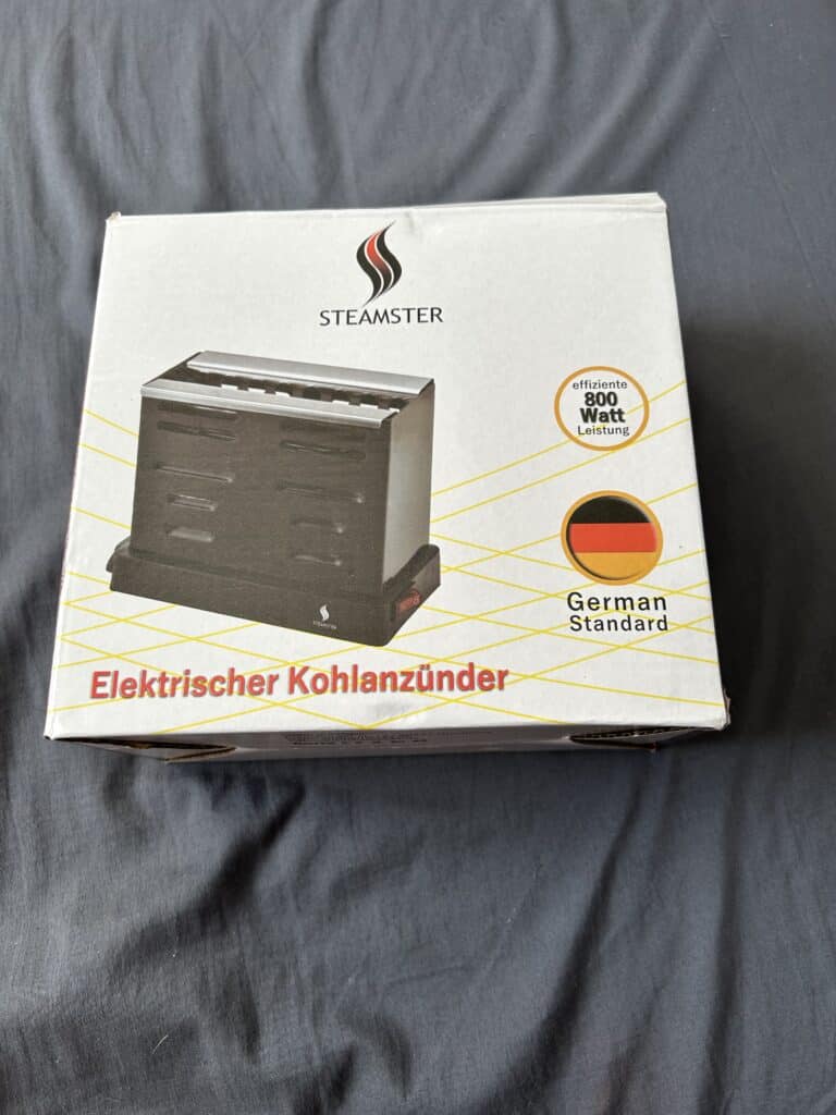 Elektrischer Kohleanzünder in Originalverpackung, 800 Watt Leistung, deutsche Standard.