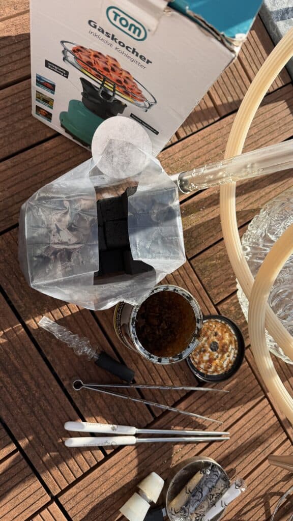TOM Gaskocherset mit Glasbowl und Zubehör für Shisha.