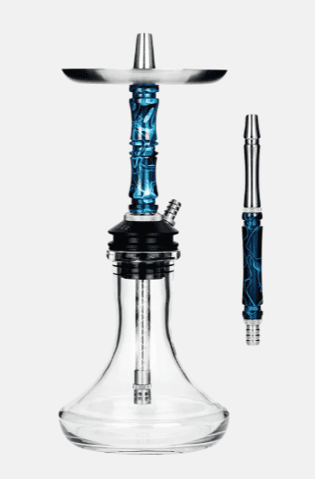 Bunte Glasbowl für Shisha mit Metall-Adapter und Schlauch.
