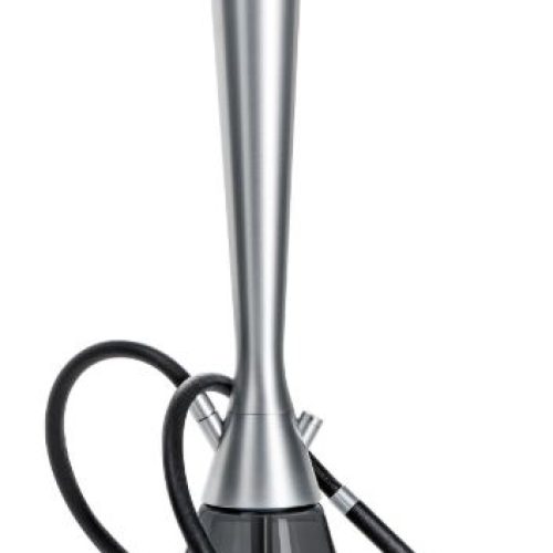 Hochwertige Edelstahl-Shisha mit Glasbasis und Silikonschlauch.