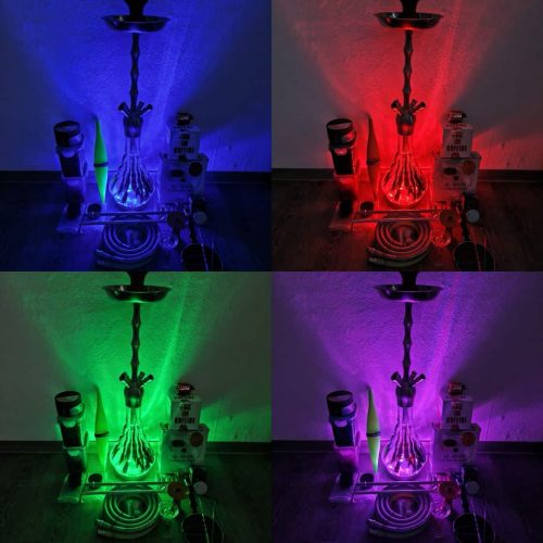Schwarze Wasserpfeife mit buntem LED-Licht in verschiedenen Farben, ideal für Shisha-Liebhaber und P.