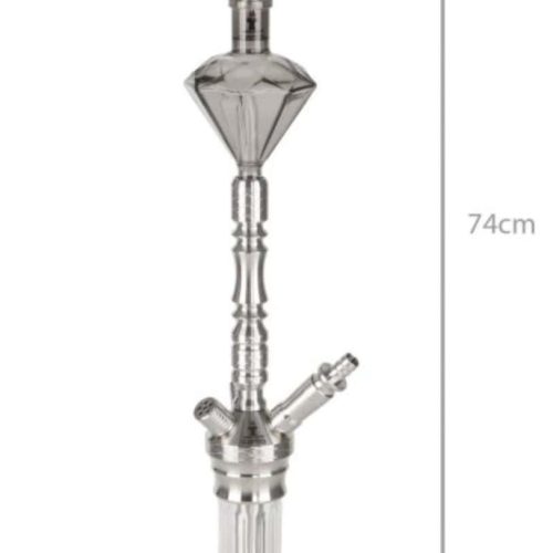 Elegante Shisha mit Glasbasis und Metallaufsatz, 74 cm hoch.