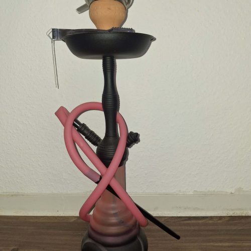 Wasserpfeife mit Silikonschlauch, Kohleteller und Glasbase, ideal für Shisha-Liebhaber.