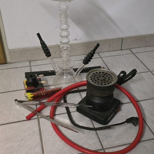 Raucherset für Shisha mit Glasbowl, Schlauch und Heizgerät, ideal für Wasserpfeifen.