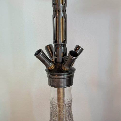Shisha-Kopfständer auf Glasbasis, ideal für Wasserpfeifen, modernes Design, gebraucht.