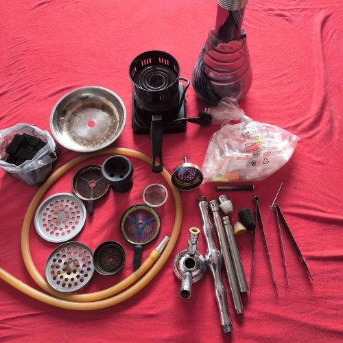 Raucherset für Shisha mit Glasbowl, Schlauch, Zange und Kohle. Komplettes Set für den perfekten Shis.