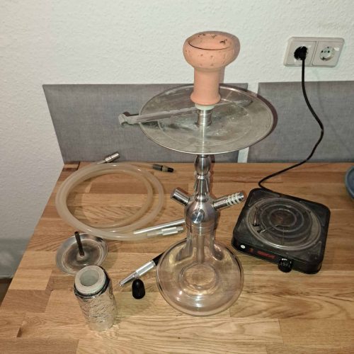Raucherset für Shisha mit Heizplatte, Glasbowl, Schlauch und Zubehör, ideal für Dampfer und Shisha-L.