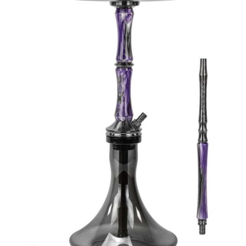Rauch-Hookah mit lila Akzenten, Glasbasis und abnehmbarem Schlauch.