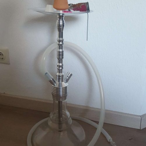 Rauchsäule für Shisha mit Glasbasis und Metallaufsatz, ideal für Wasserpfeifen.