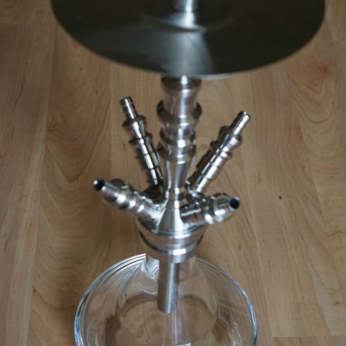 Raucherset für Shisha aus Edelstahl mit Glasbasis, ideal für den Genuss zu Hause oder unterwegs.