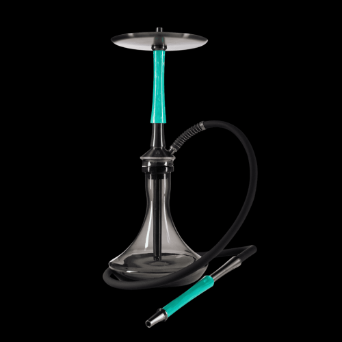 Moderne Shisha mit leuchtendem Glasrohr und Silikonschlauch.