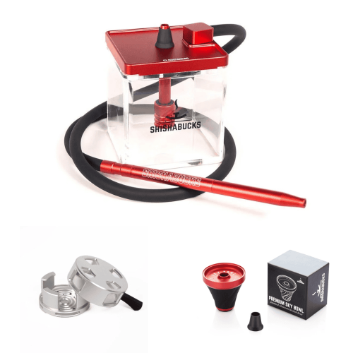 Shisha Zubehör mit Glasbehälter und Schlauch.
