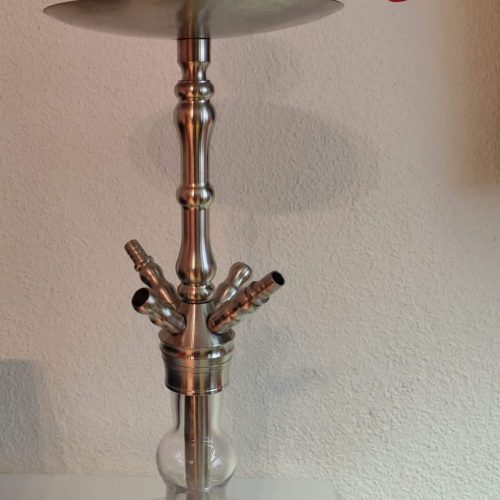 Rauchsäule mit Holzgriff, Metall und Glas, ideal für Shisha-Genuss.