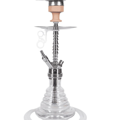 Rauchsäule mit Glasbowl, Metall und Silikonschlauch für Shisha-Genuss.