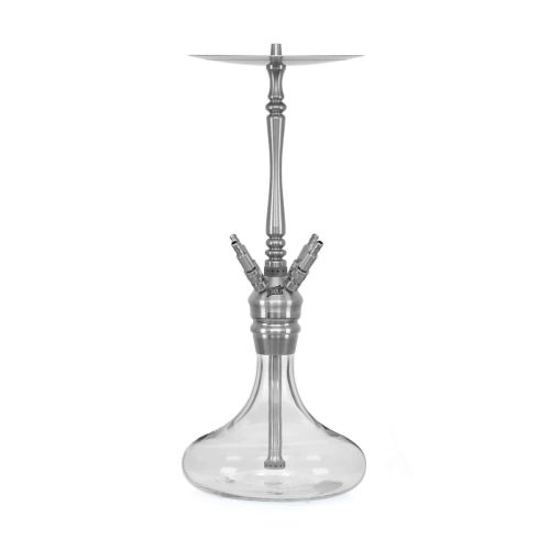 Moderne Shisha mit Metall- und Glasbestandteilen, ideal für Raucherlebnisse.