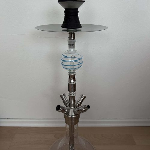 Raucherset mit Glasaufsatz, Metallteilen und Schlauchanschlüssen für Shisha.