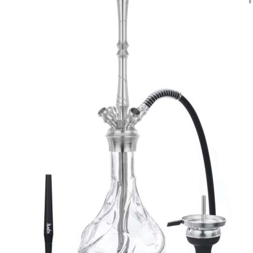 Hochwertige Glas-Shisha mit Metall- und Silikonteilen, ideal für Genuss und Entspannung.