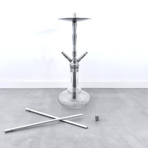 Shisha-Kopf mit Glasbasis und Metallrohren, für Wasserpfeifen geeignet.