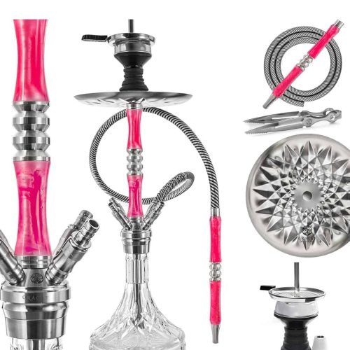 Hochwertige Shisha mit Glasbasis und Zubehör, ideal für Genuss und Entspannung.