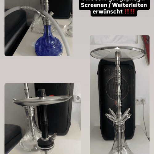 Elegante Glas-Shisha mit Metallteilen, ideal für Raucher.