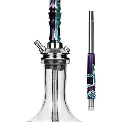Hochwertige Shisha mit Glasbowl, Silikonschlauch und Edelstahl-Design.