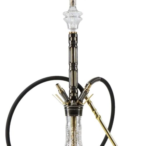 Rauch-Hookah mit Glasbasis, Metall und Silikonschlauch, ideal für Shisha-Liebhaber.