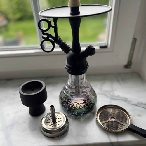 Raucherset für Shisha mit Glasbowl, Kohlezange, Dichtung und Tabakhalter, ideal für Wasserpfeifen.