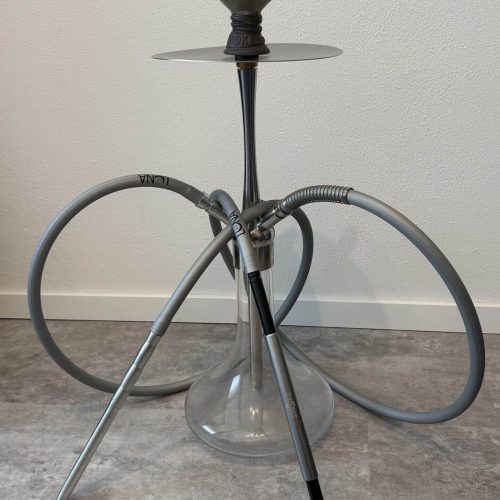 Shisha-Kopf mit Glasbowl und Schlauch, ohne Tabak.