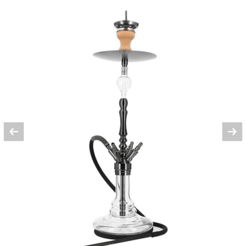 Moderne Shisha mit Glasbowl und Metallrohr, auf Verkaufsplattform gezeigt.