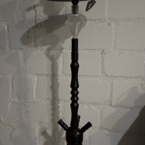 Schwarzer Wasserpfeifenkopf auf Glasbasis, ideal für Shisha-Liebhaber, gebraucht, gut erhalten.
