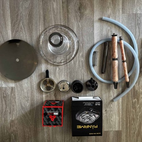 Raucherset für Shisha mit Glas, Schlauch, Kohlezange und Zubehör, ideal für Shisha-Liebhaber.