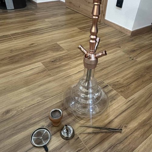 Rauchsäule mit Glasbasis, Zubehör und Kohlezange für Shisha.