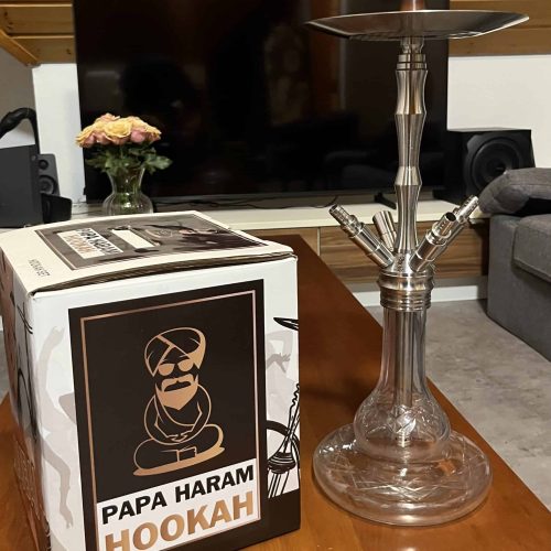 Wasserpfeife Papa Haram Hookah mit Glasbasis, ideal für Shisha-Liebhaber, neu und unbenutzt.