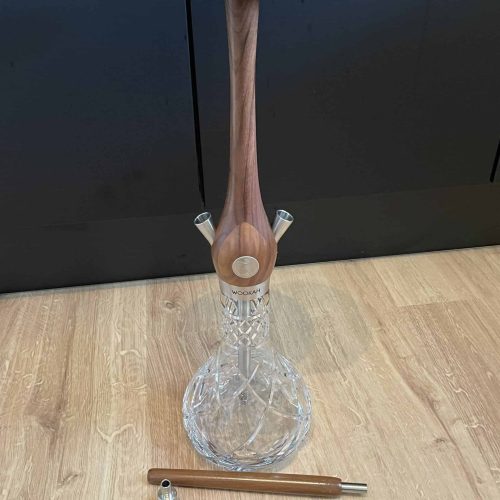 Hochwertige Shisha-Glasbowl mit Holzaufsatz und Zubehör.