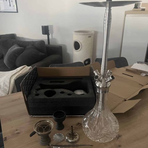Rauchsäule mit Glasbasis, inklusive Dichtungen und Zubehör, für Shisha-Genuss.