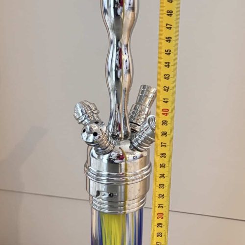 Bunte Glasbowl mit gelben und blauen Mustern für Shisha.