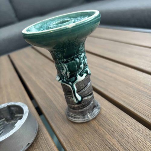 Grüne Glasbowl für Shisha, handgefertigt, mit Marmor-Design.