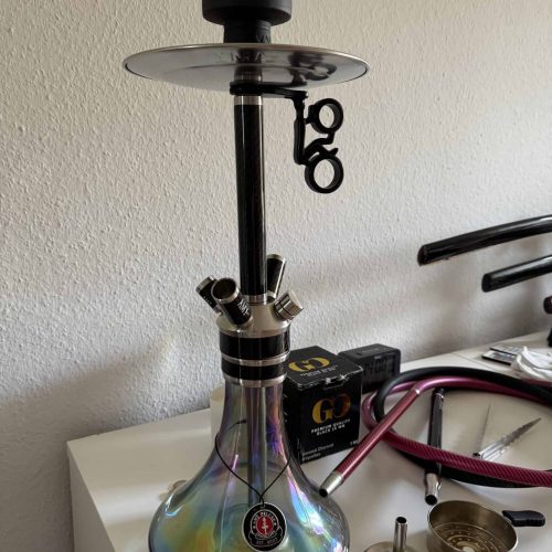 Raucherset für Shisha mit Glasbowl, Schlauch und Kohleteller.