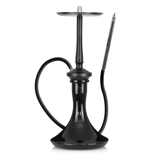 Moderne schwarze Shisha mit Metall-Schlauch und Tabakschale.