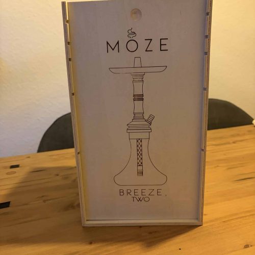 Verpackung für Moze Breeze Two Shisha-Adapter, Holzbox mit Logo.