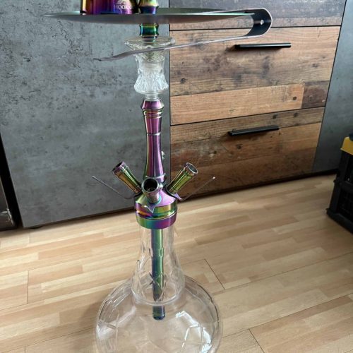 Bunter Rauch-Hookah aus Glas mit Metallteilen, ideal für Shisha-Liebhaber.