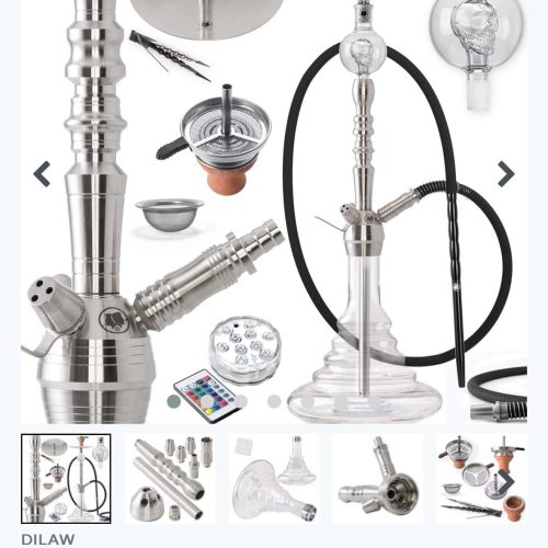 Hochwertiges Edelstahl-Shisha-Set mit Wasserpfeife, Molassefänger und Zubehör.