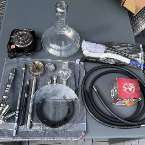 Wasserpfeifen-Set mit Glas, Schlauch und Zubehör für Shisha.